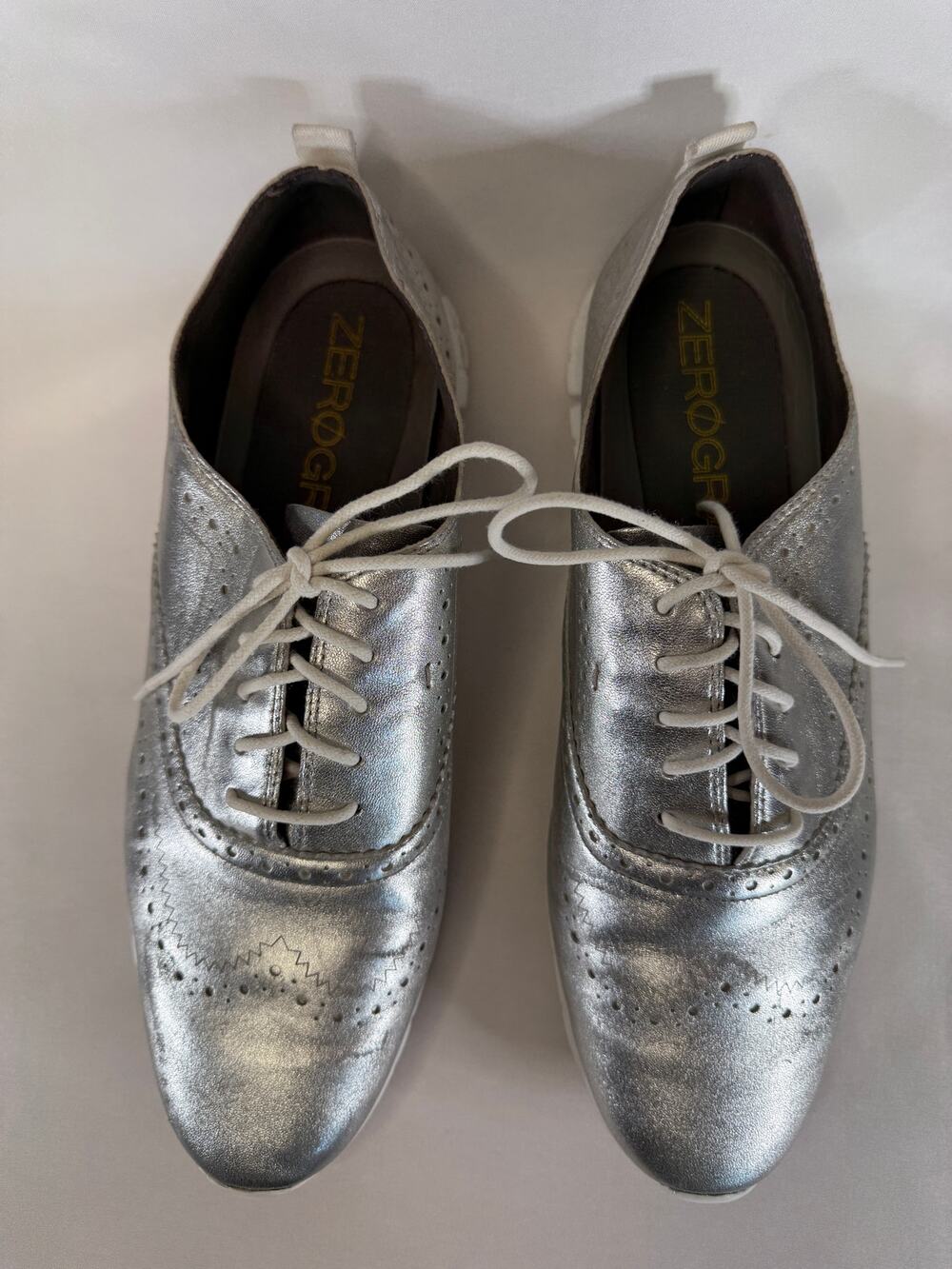 Cole Haan ZeroGrand Women’s Size 11b Metallic Silver Wingtip Oxford Sneakers